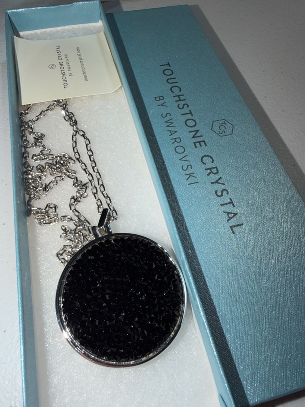 Touchstone Crystal  Rock And Roll  Black and Clear Crystal Pendant Necklace (4)